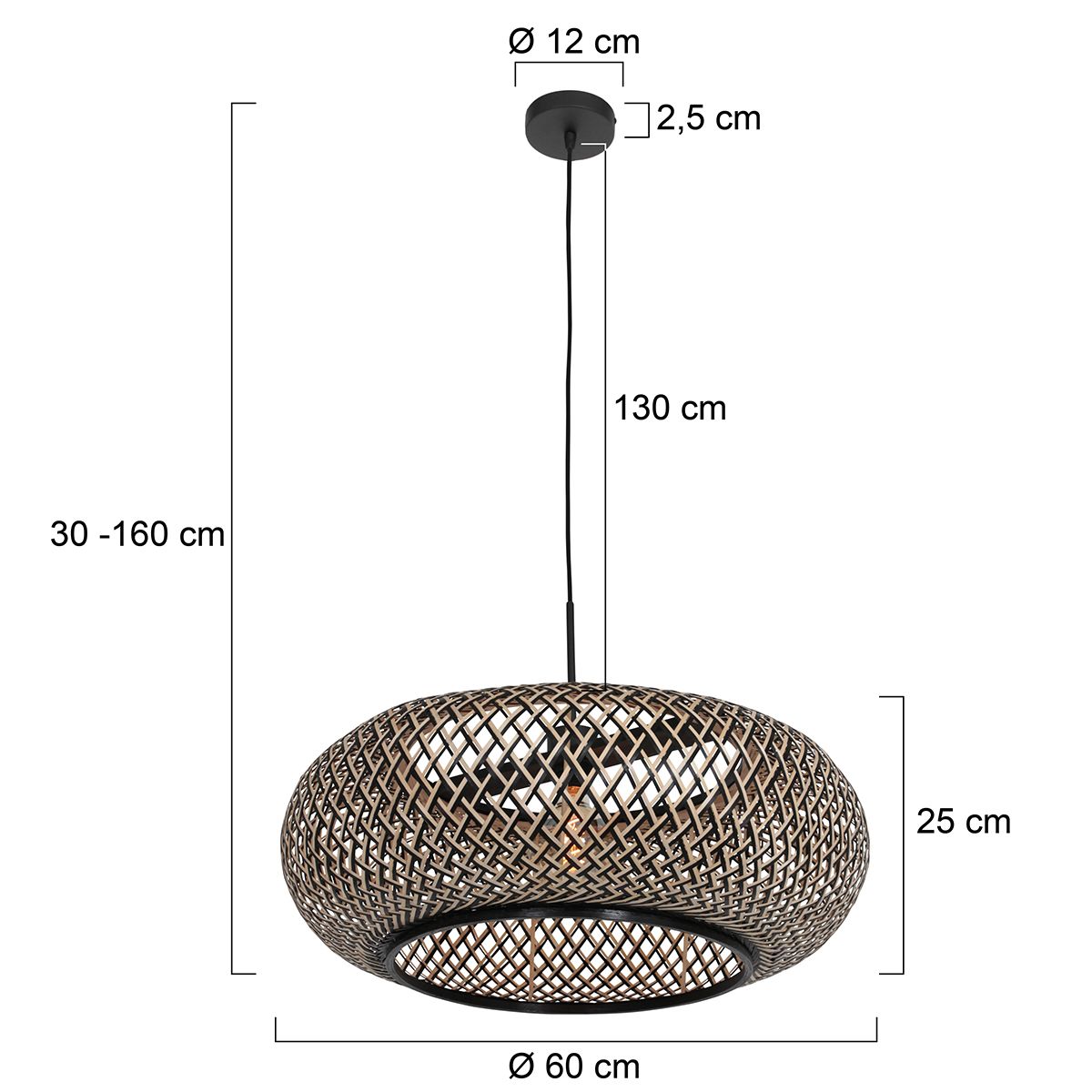 Lampada a sospensione Kairo in faggio/nero bambù