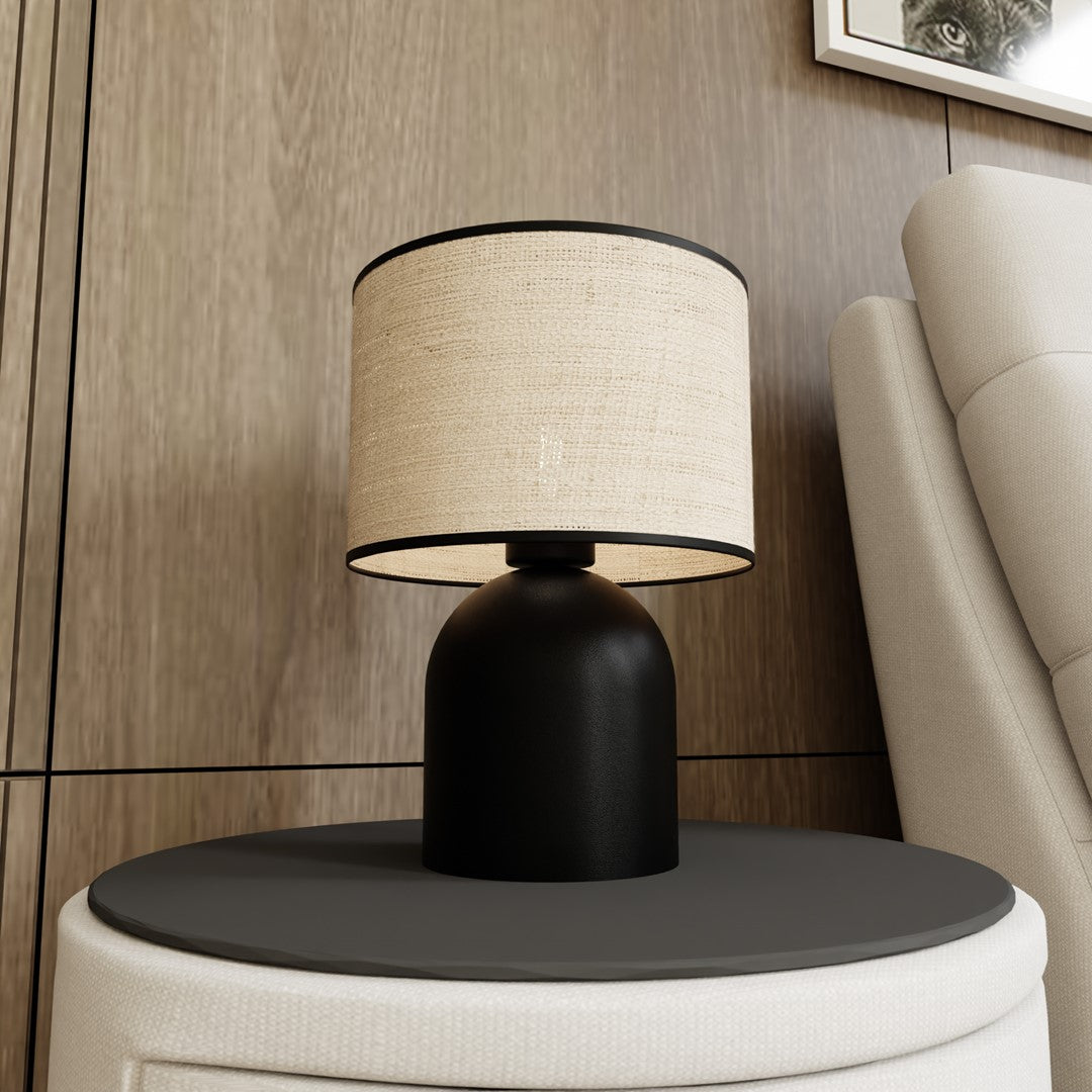 Lampada da tavolo in acciaio e rattan nero Elira