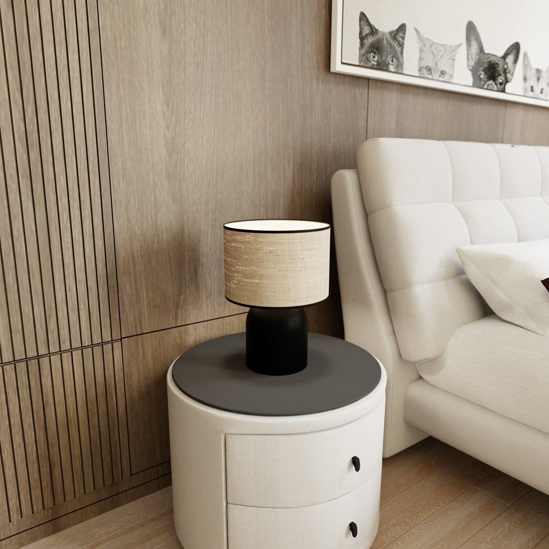 Lampada da tavolo in acciaio e rattan nero Elira