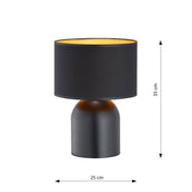 Lampada da tavolo in acciaio nero oro Elira