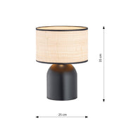 Lampada da tavolo in acciaio e rattan nero Elira